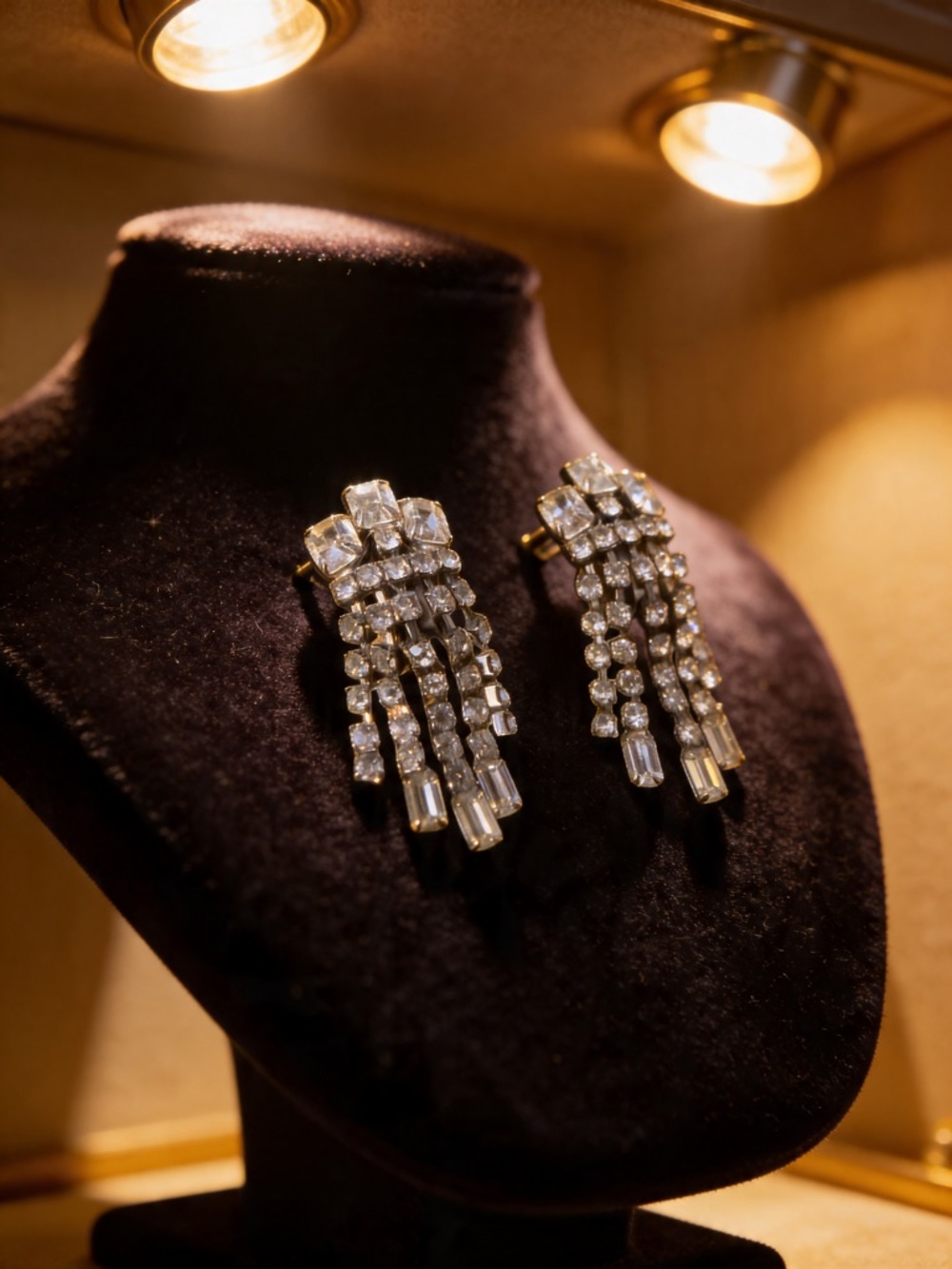 Vintage KRAMER Silver Rhinestone Clip-On Chandelier Earrings